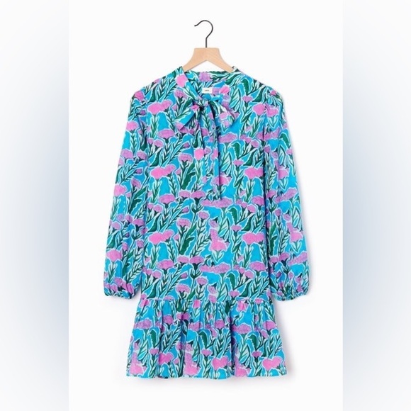 Warm NY || Izzie Drop Waist Floral Tie Dress Blue Pink XS - Picture 10 of 10